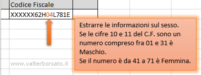 Excel: estrarre dal codice fiscale il sesso e la data di nascita | Estrarre M o F