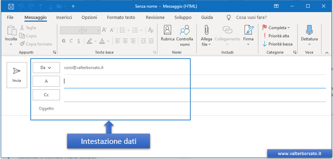 Comporre e inviare email con Outlook: la finestra di dialogo Nuovo messaggio