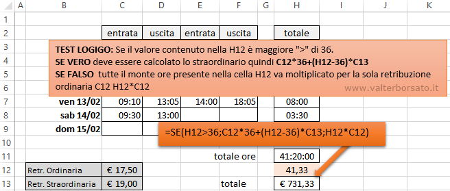 Excel: calcolare il lavoro straordinario con una funzione SE