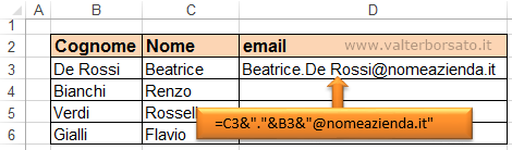 Excel: definizione di un casellario di posta elettronica attraverso formule e funzioni