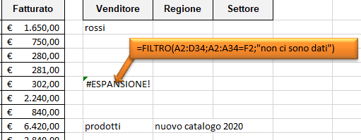 Matrici Dinamiche: La Funzione FILTRO di Excel - il Codice di errore #ESPANSIONE!