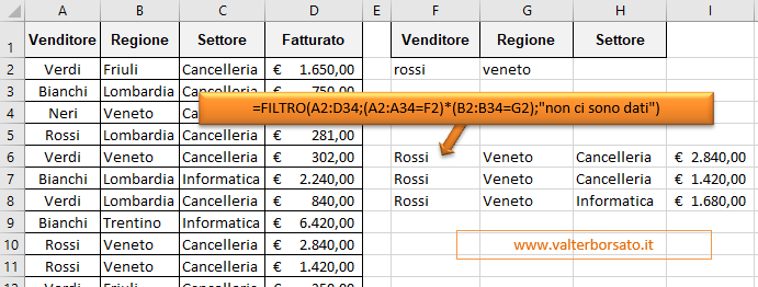 Matrici Dinamiche: La Funzione FILTRO di Excel - Applicare la Funzione Filtro prevedendo due criteri di di ricerca