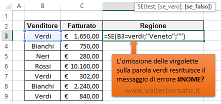 Excel Codici di errore | Messaggio errore #NOME? - Nome Funzione non valido