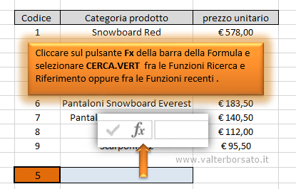 La  Funzione Cerca.vert | Inserisci argomenti Funzione