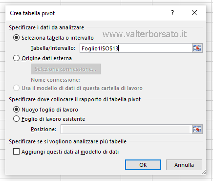 Excel: Creare e gestire le Tabelle Pivot | La Finestra di dialogo Crea tabella Pivot