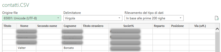 Excel,  importare il file CSV creato con Outlook: importazione del file CSV
