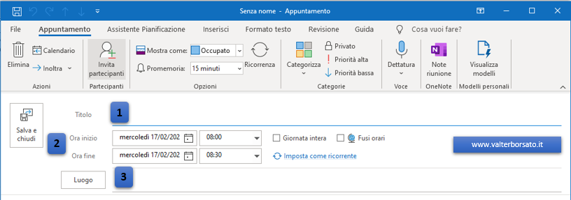 Creare un appuntamento nel calendario di Outlook