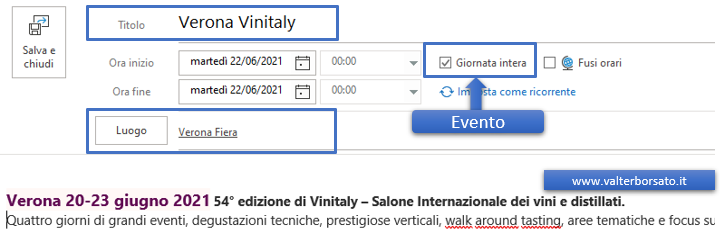 Creare un evento nel calendario di Outlook