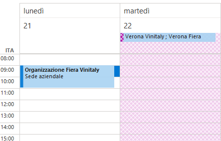 Visualizzazione degli eventi nel calendario di Outlook