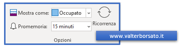 Appuntamenti di Outlook, le opzioni: mostra come e promemoria