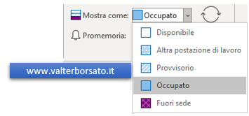 Appuntamenti di Outlook, le opzioni: mostra come 