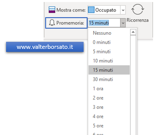 Appuntamenti di Outlook: impostazione promemoria