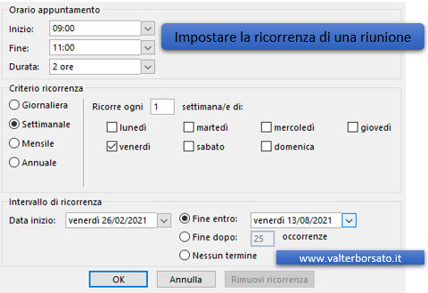 Impostare la ricorrenza della riunione