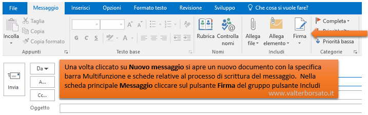 Creare una firma da aggiungere ai messaggi di posta elettronica di Outlook | Pulsante Firma