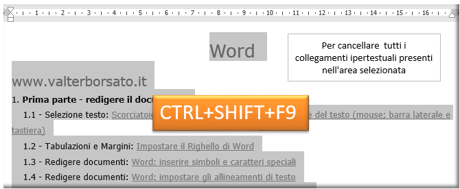 Word | Rimuovere tutti i collegamenti ipertestuali da un documento CTRL+SHIFT+F9