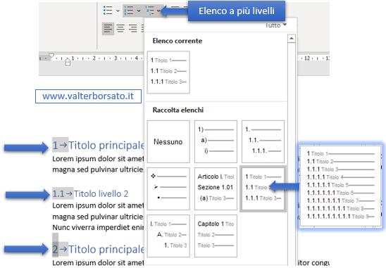 Applicare gli stili di Word: Numerare i titoli e sottotitoli del documento