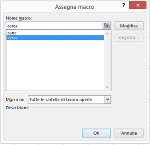  Macro di Excel:  Finestra di dialogo assegna Macro