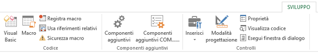  Macro di Excel: strumenti disponibili sulla Barra SVILUPPO