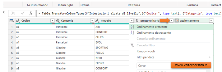 Editor di Power Query