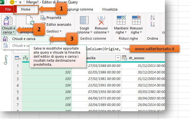 Power query: Caricare il risultato finale sul Foglio di lavoro di Excel