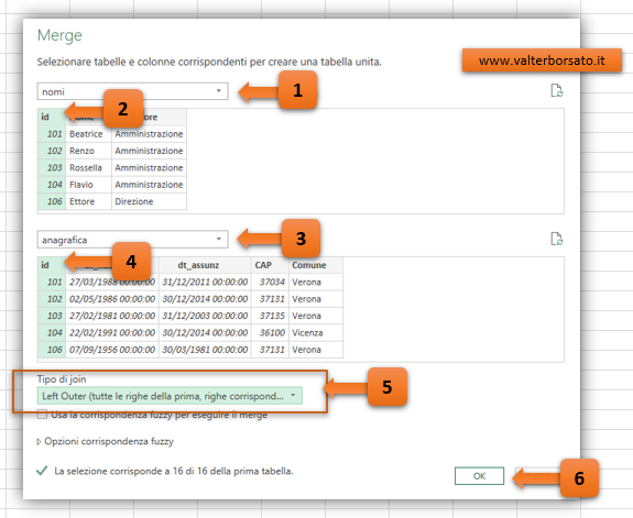 Power query: merge dati