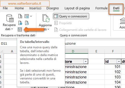 Creare connessioni Power Query