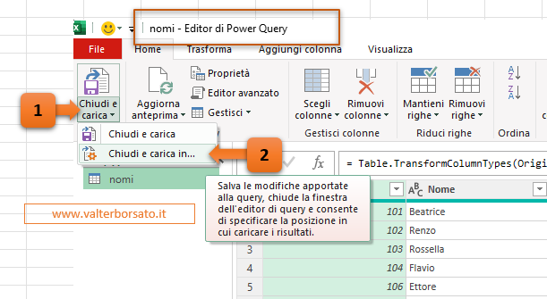 Editor di Power Query