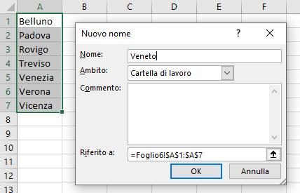 Creare una convalida dati ad elenco basata su un intervallo denominato