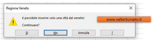 Risultato impostazione messaggio di errore convalida dati