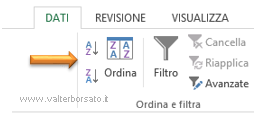 Excel database tabelle | gruppo pulsanti ordina e filtra