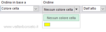 Excel database | Finestra di dialogo ordina. Ordinare i dati dell'archivio in funzione del colore cella