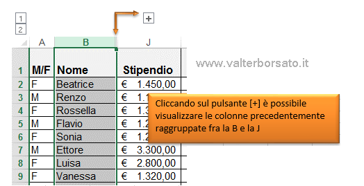 Excel raggruppare i dati nell'archivio