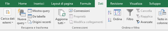 Excel  database | Barra multifunzione scheda Dati