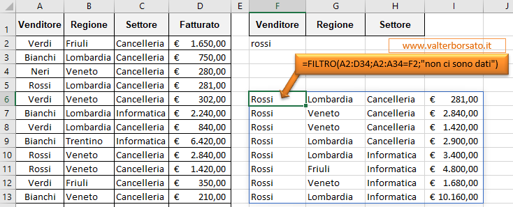 Introduzione alla Funzione Filtro (solo Office 365)