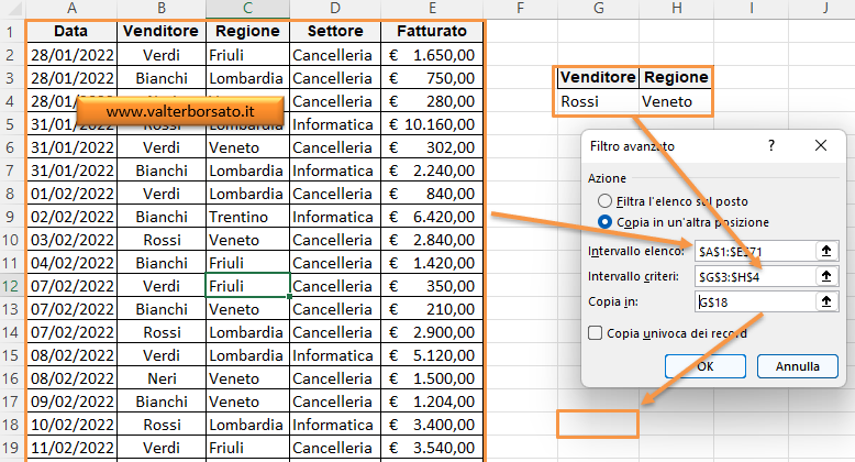 Applicare un Filtro avanzato di Excel: impostare i criteri