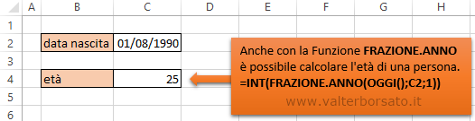 Excel | Calcolare l'età con la Funzione FRAZIONE.ANNO