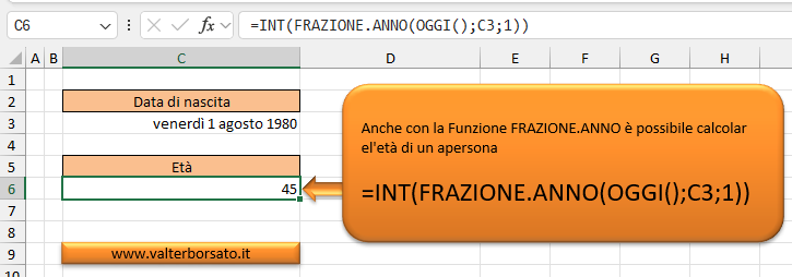Calcolare il numero di anni fra due date utilizzando le Funzioni INT e FRAZIONE.ANNO
