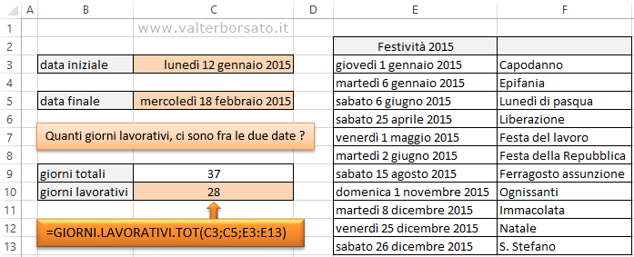 Excel, calcolare i giorni lavorativi | Applicazione della funzione GIORNI.LAVORATIVI.TOT