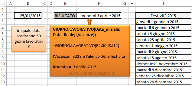 Excel, calcolare i giorni lavorativi | Applicazione della funzione GIORNO LAVORATIVO