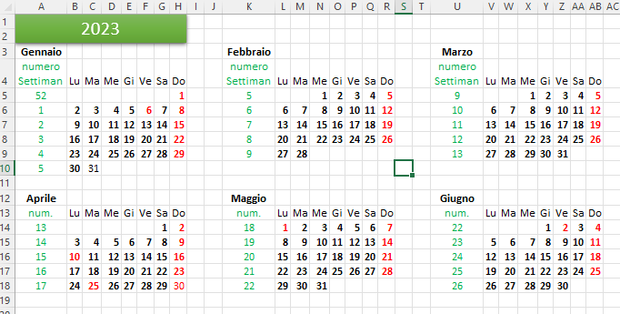 calendario 2023 - anteprima parziale del file scaricabile