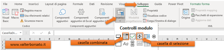 Excel come creare un calendario dinamico, con scelta anno e mese da elenco a discesa: la scheda sviluppo con i Controlli modulo