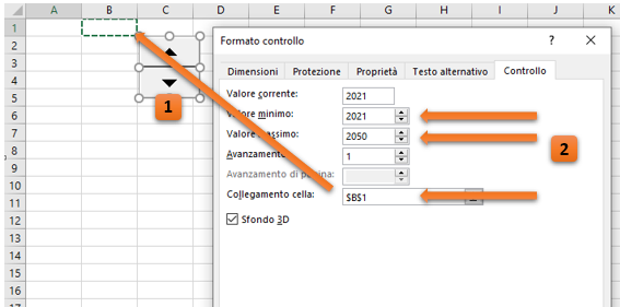 Utilizzate lo strumento di controllo Casella di selezione per la scelta dell'anno