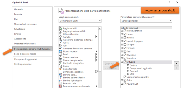 Excel come creare un calendario dinamico, con scelta anno e mese da elenco a discesa: attivare la scheda sviluppo