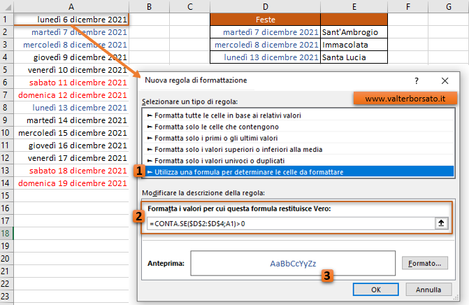 Evidenziare Festività e Vacanze con la formattazione condizionale