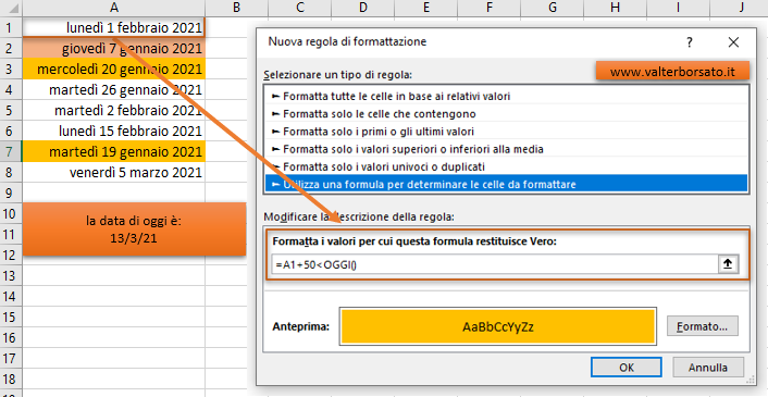 Esempio di monitoraggio scadenze con la formattazione condizionale