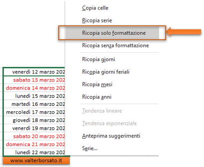 Trascinamento regole di formattazione condizionale: Ricopia solo la formattazione