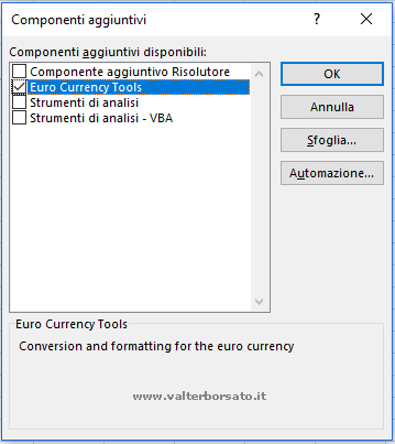Convertire valute le europee in Euro | aggiungere la Funzione EUROCOVERT