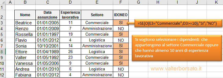 Esempi di applicazione della funzione Logica SE | Applicare il connettivo logico O su campi diversi