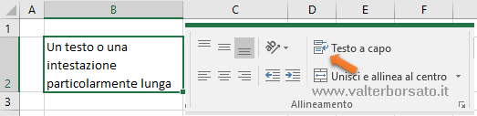 Excel testo a capo e allineamenti celle | Testo a capo celle