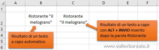 Excel testo a capo e allineamenti celle | Testo a capo celle: ALT + INVIO